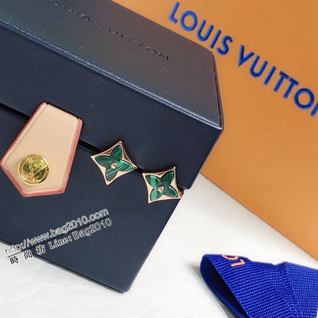 Louis Vuitton純銀飾品 路易威登新款孔雀石耳釘 LV方形四葉草925純銀耳環  zglv2226